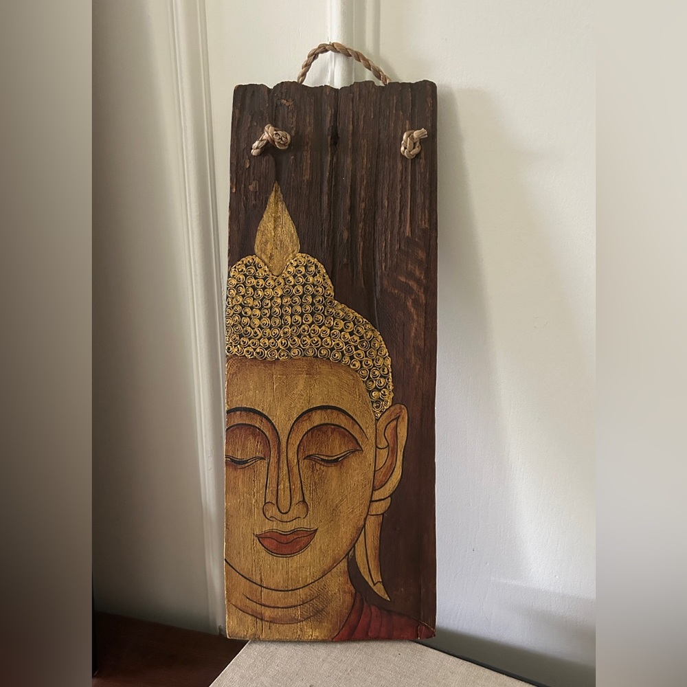 Gold Buddha Wall Art Plaque - Rustic Handpainted Home Accent
